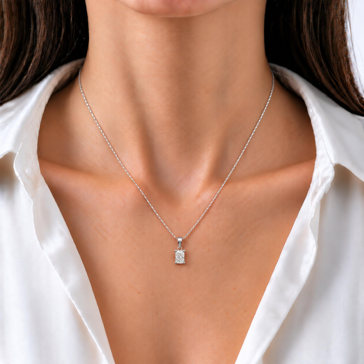 Lab-Grown Diamond Radiant Solitaire Pendant Necklace in 14K White Gold or 14K Yellow Gold