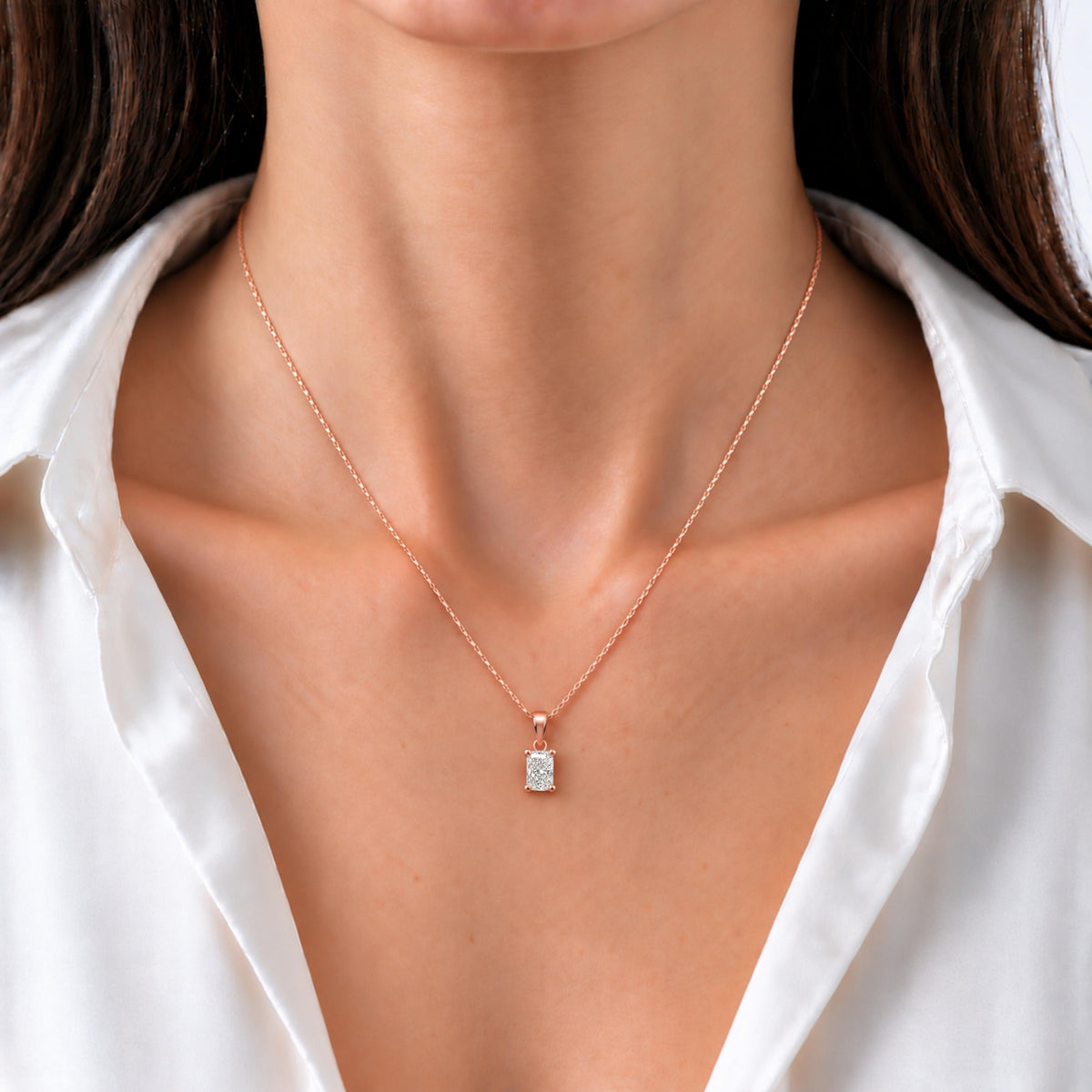 Lab-Grown Diamond Radiant Solitaire Pendant Necklace in 14K White Gold or 14K Yellow Gold