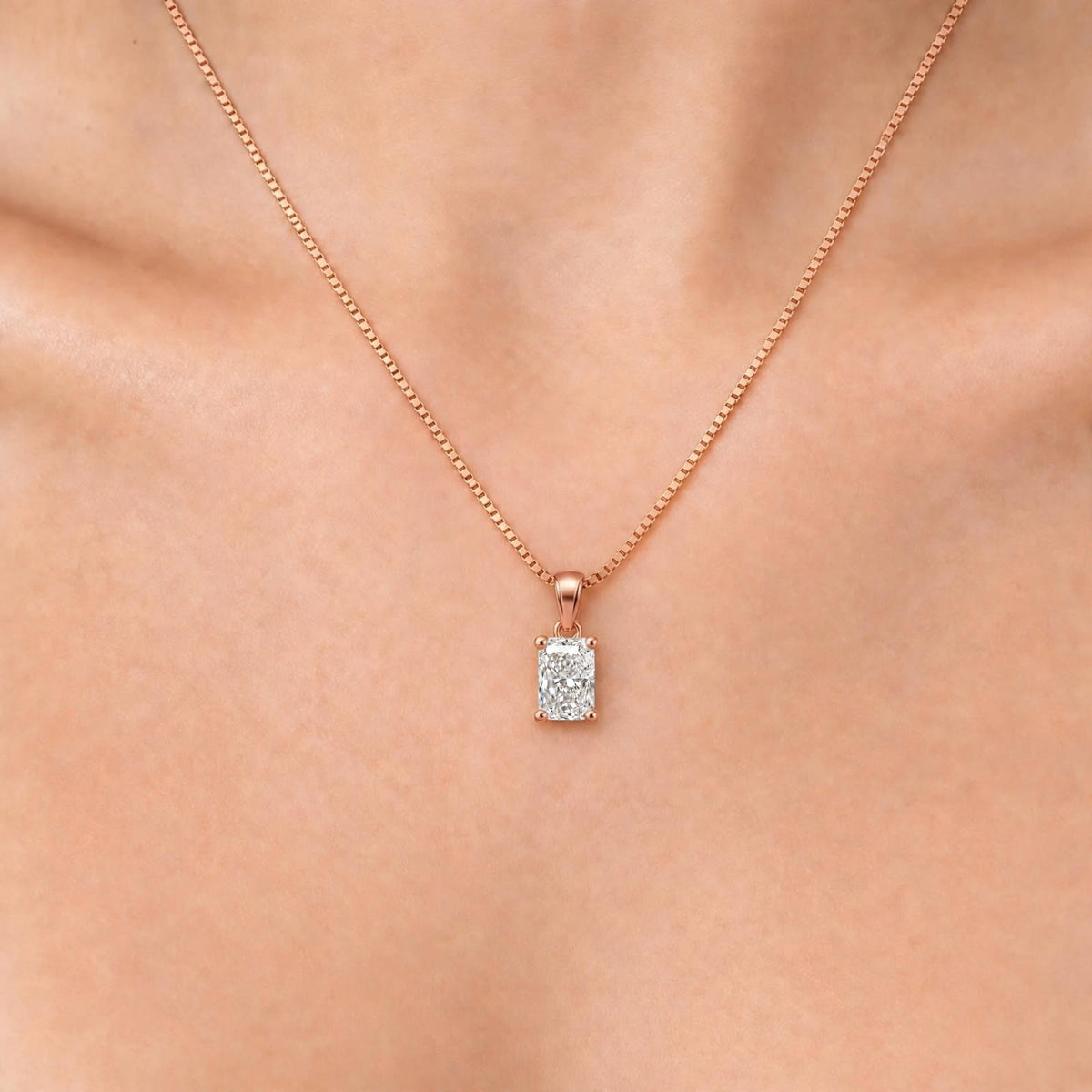Lab-Grown Diamond Radiant Solitaire Pendant Necklace in 14K White Gold or 14K Yellow Gold