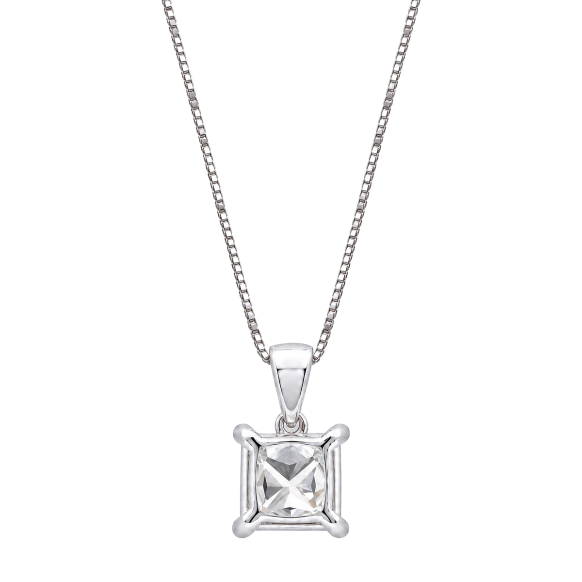Lab-Grown Diamond Cushion Solitaire Pendant Necklace in 14K White Gold or 14K Yellow Gold