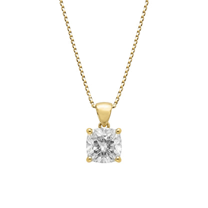 Lab-Grown Diamond Cushion Solitaire Pendant Necklace in 14K White Gold or 14K Yellow Gold