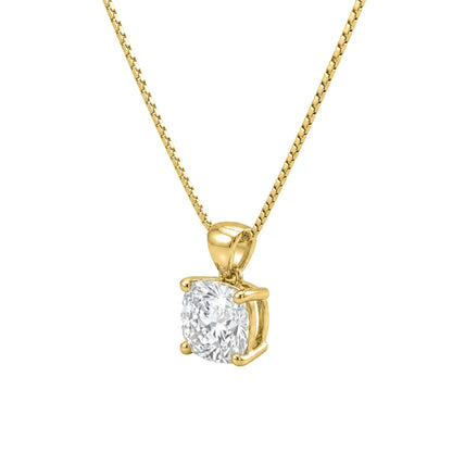 Lab-Grown Diamond Cushion Solitaire Pendant Necklace in 14K White Gold or 14K Yellow Gold