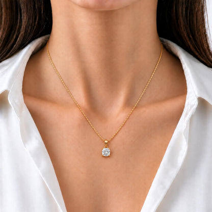 Lab-Grown Diamond Cushion Solitaire Pendant Necklace in 14K White Gold or 14K Yellow Gold