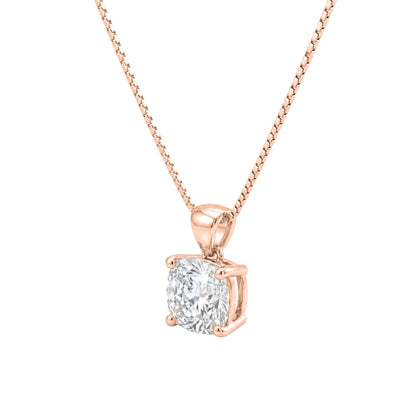 Lab-Grown Diamond Cushion Solitaire Pendant Necklace in 14K White Gold or 14K Yellow Gold