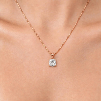 Lab-Grown Diamond Cushion Solitaire Pendant Necklace in 14K White Gold or 14K Yellow Gold