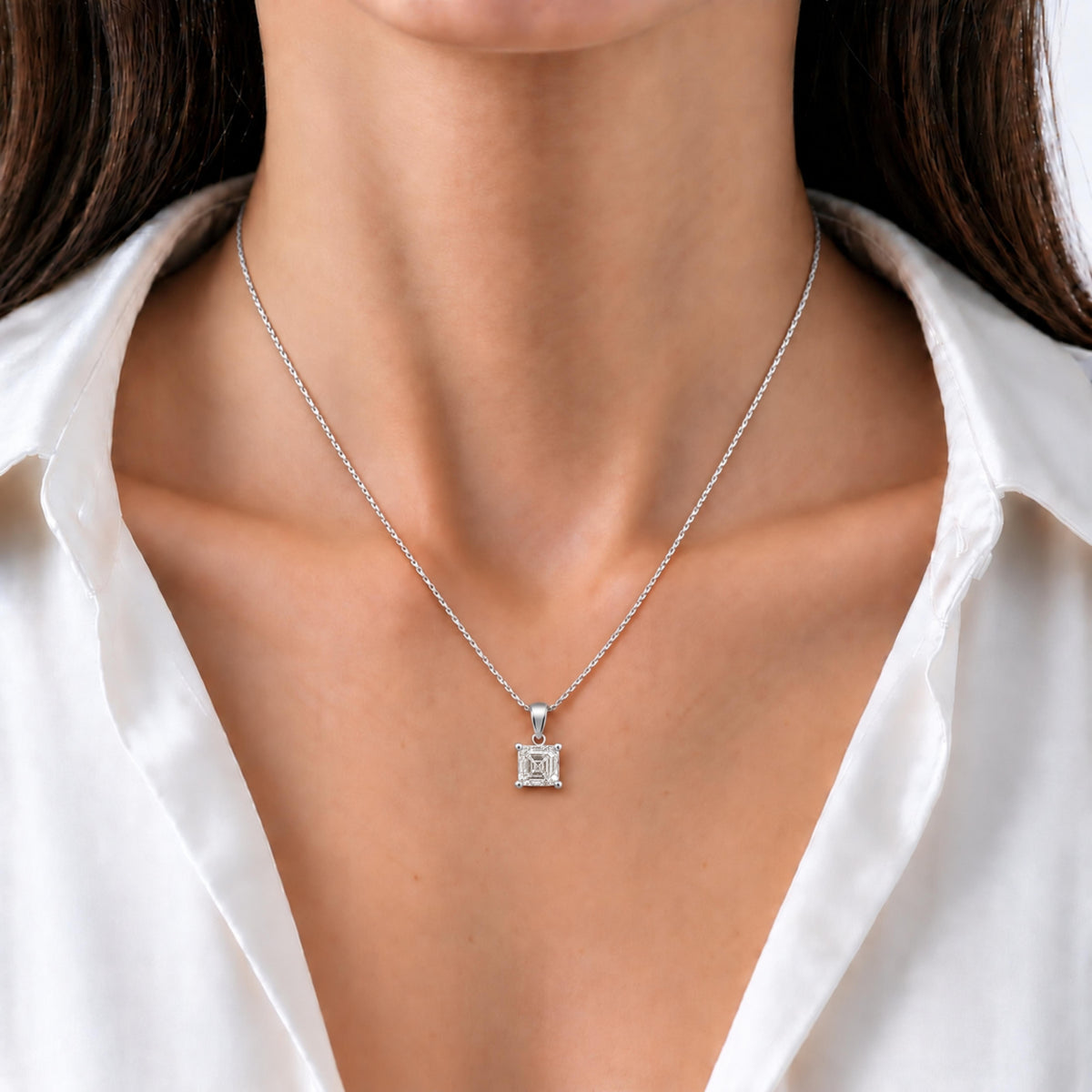 Lab-Grown Diamond Asscher Solitaire Pendant Necklace in 14K White Gold or 14K Yellow Gold