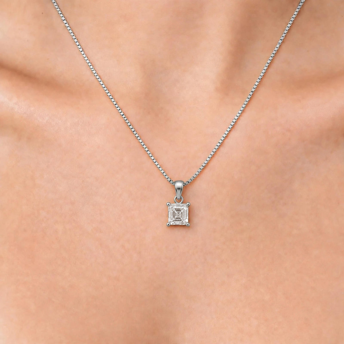 Lab-Grown Diamond Asscher Solitaire Pendant Necklace in 14K White Gold or 14K Yellow Gold