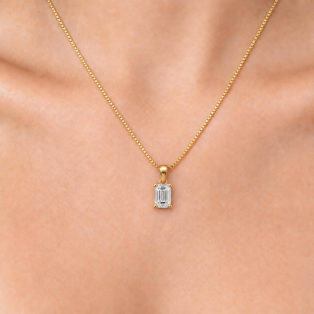 Lab-Grown Diamond Emerald-Cut Solitaire Pendant Necklace in 14K White Gold or 14K Yellow Gold