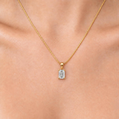 Lab-Grown Diamond Emerald-Cut Solitaire Pendant Necklace in 14K White Gold or 14K Yellow Gold