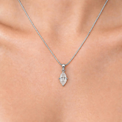 Lab-Grown Diamond Marquise Solitaire Pendant Necklace in 14K White Gold or 14K Yellow Gold