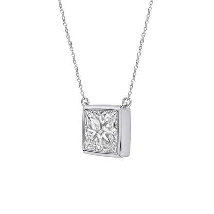 Lab-Grown Diamond Princess Solitaire Bezel Pendant Necklace in 14K White Gold or 14K Yellow Gold