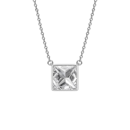 Lab-Grown Diamond Princess Solitaire Bezel Pendant Necklace in 14K White Gold or 14K Yellow Gold
