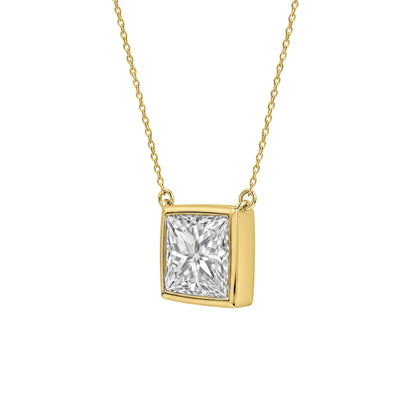 Lab-Grown Diamond Princess Solitaire Bezel Pendant Necklace in 14K White Gold or 14K Yellow Gold