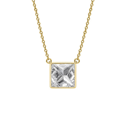Lab-Grown Diamond Princess Solitaire Bezel Pendant Necklace in 14K White Gold or 14K Yellow Gold