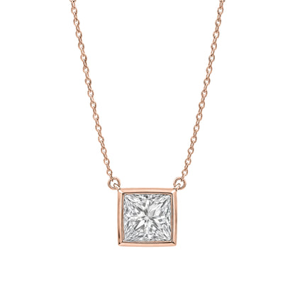 Lab-Grown Diamond Princess Solitaire Bezel Pendant Necklace in 14K White Gold or 14K Yellow Gold