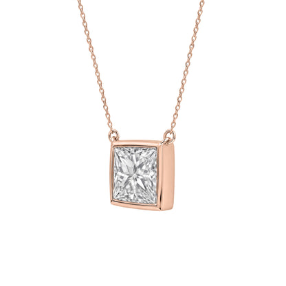 Lab-Grown Diamond Princess Solitaire Bezel Pendant Necklace in 14K White Gold or 14K Yellow Gold