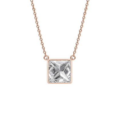 Lab-Grown Diamond Princess Solitaire Bezel Pendant Necklace in 14K White Gold or 14K Yellow Gold