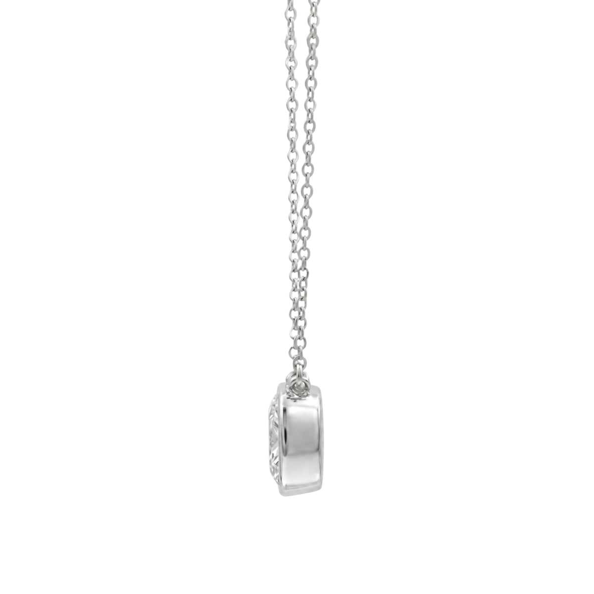 Lab-Grown Diamond Cushion Solitaire Bezel Pendant Necklace in 14K White Gold or 14K Yellow Gold