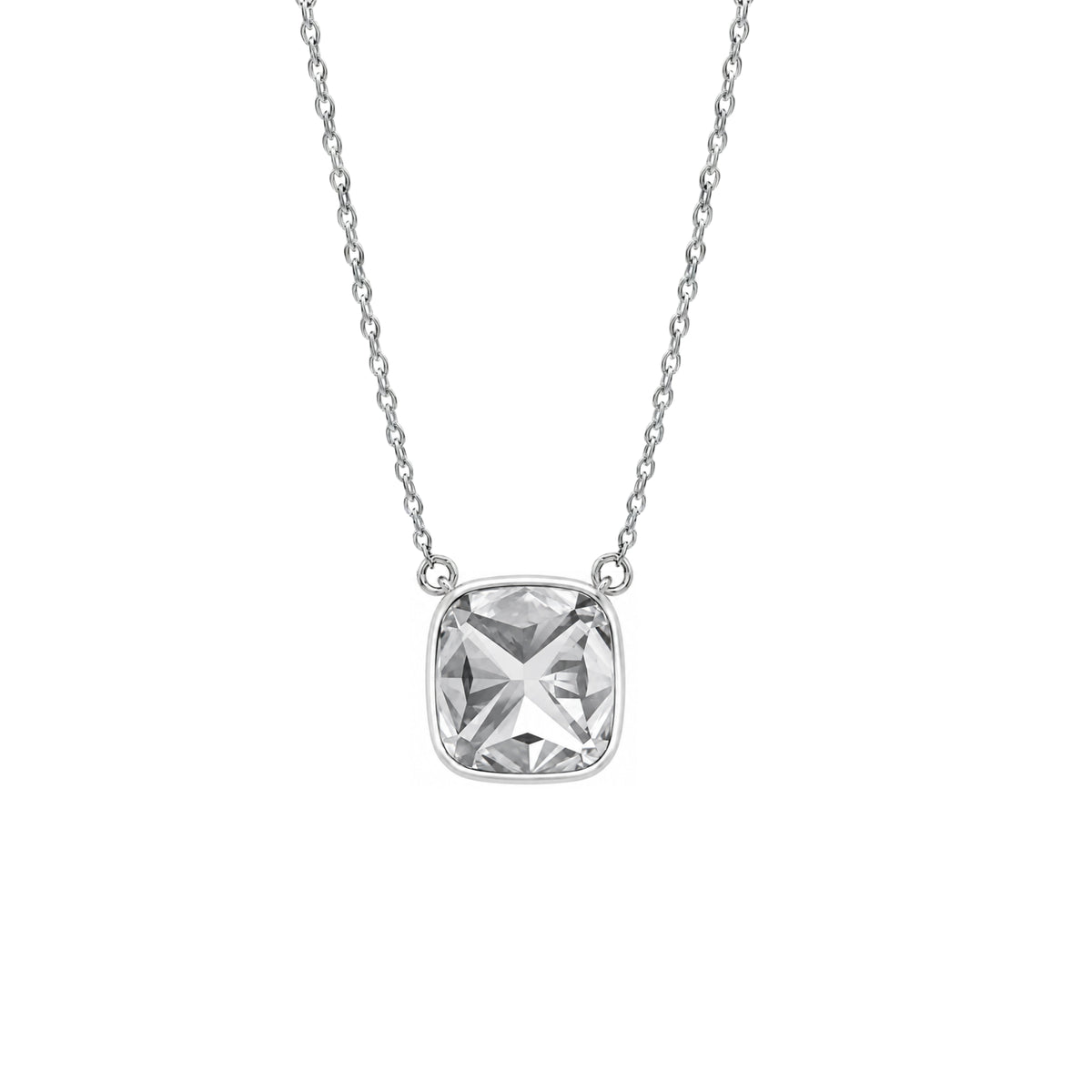 Lab-Grown Diamond Cushion Solitaire Bezel Pendant Necklace in 14K White Gold or 14K Yellow Gold