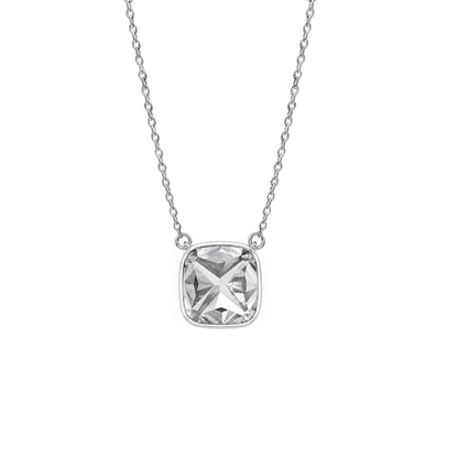 Lab-Grown Diamond Cushion Solitaire Bezel Pendant Necklace in 14K White Gold or 14K Yellow Gold