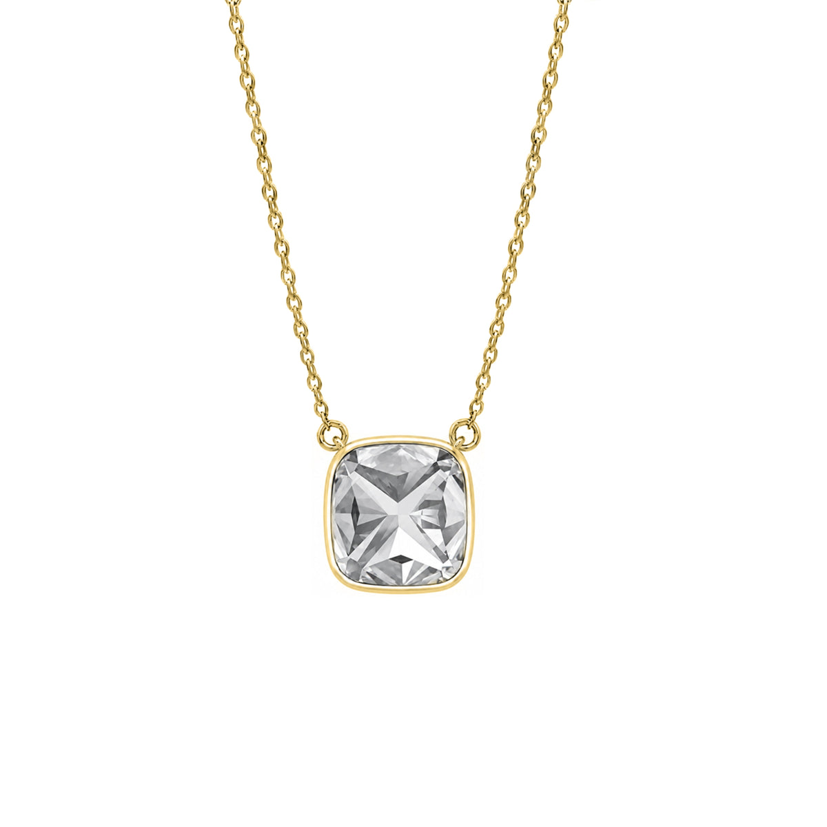 Lab-Grown Diamond Cushion Solitaire Bezel Pendant Necklace in 14K White Gold or 14K Yellow Gold