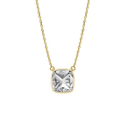 Lab-Grown Diamond Cushion Solitaire Bezel Pendant Necklace in 14K White Gold or 14K Yellow Gold