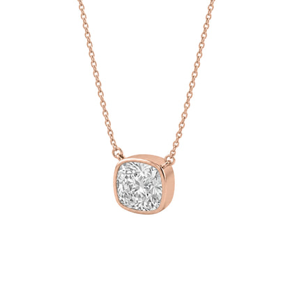 Lab-Grown Diamond Cushion Solitaire Bezel Pendant Necklace in 14K White Gold or 14K Yellow Gold