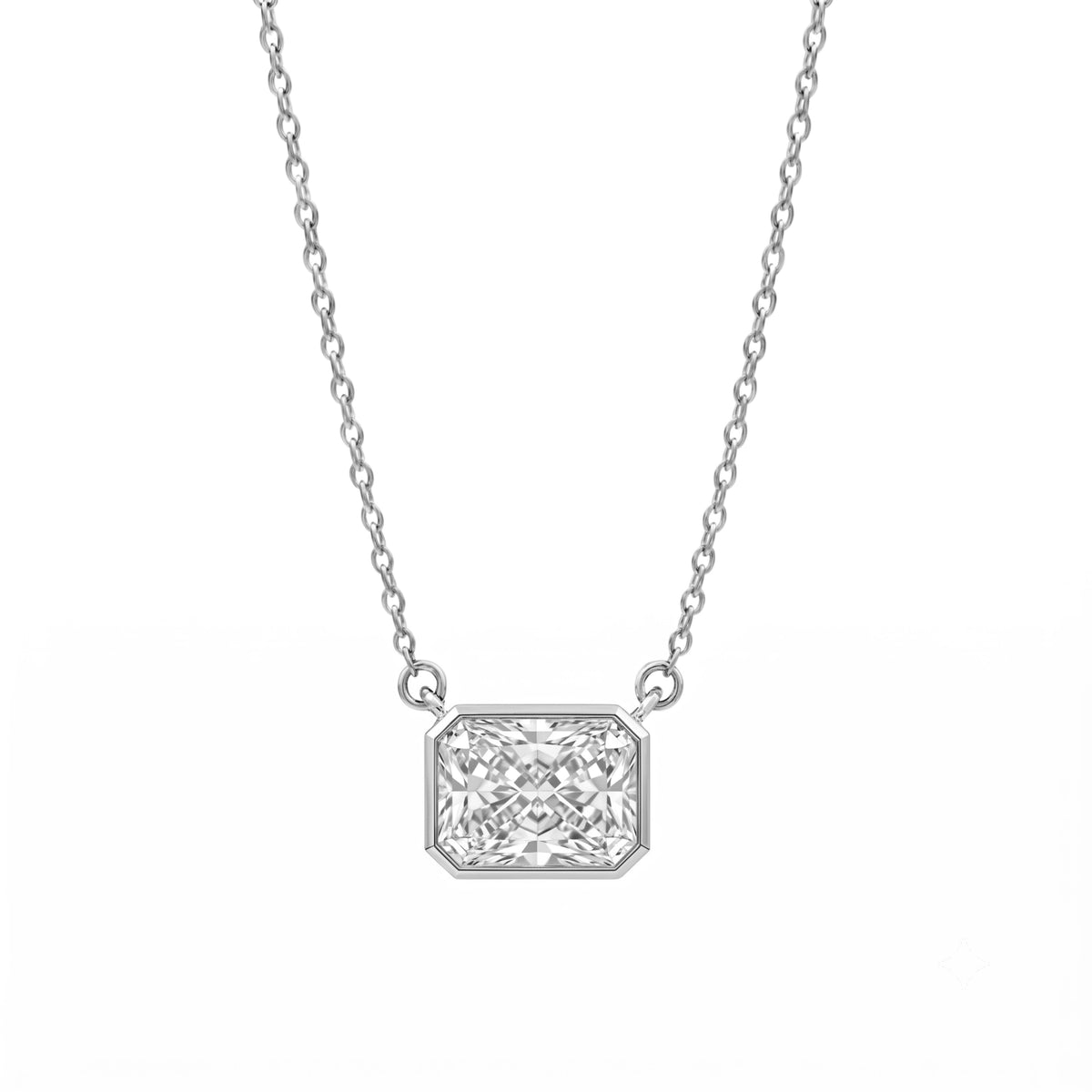 Lab-Grown Diamond Radiant Solitaire Bezel Pendant Necklace in 14K White Gold or 14K Yellow Gold