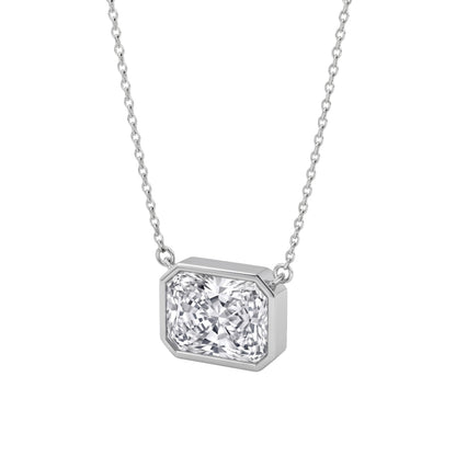 Lab-Grown Diamond Radiant Solitaire Bezel Pendant Necklace in 14K White Gold or 14K Yellow Gold