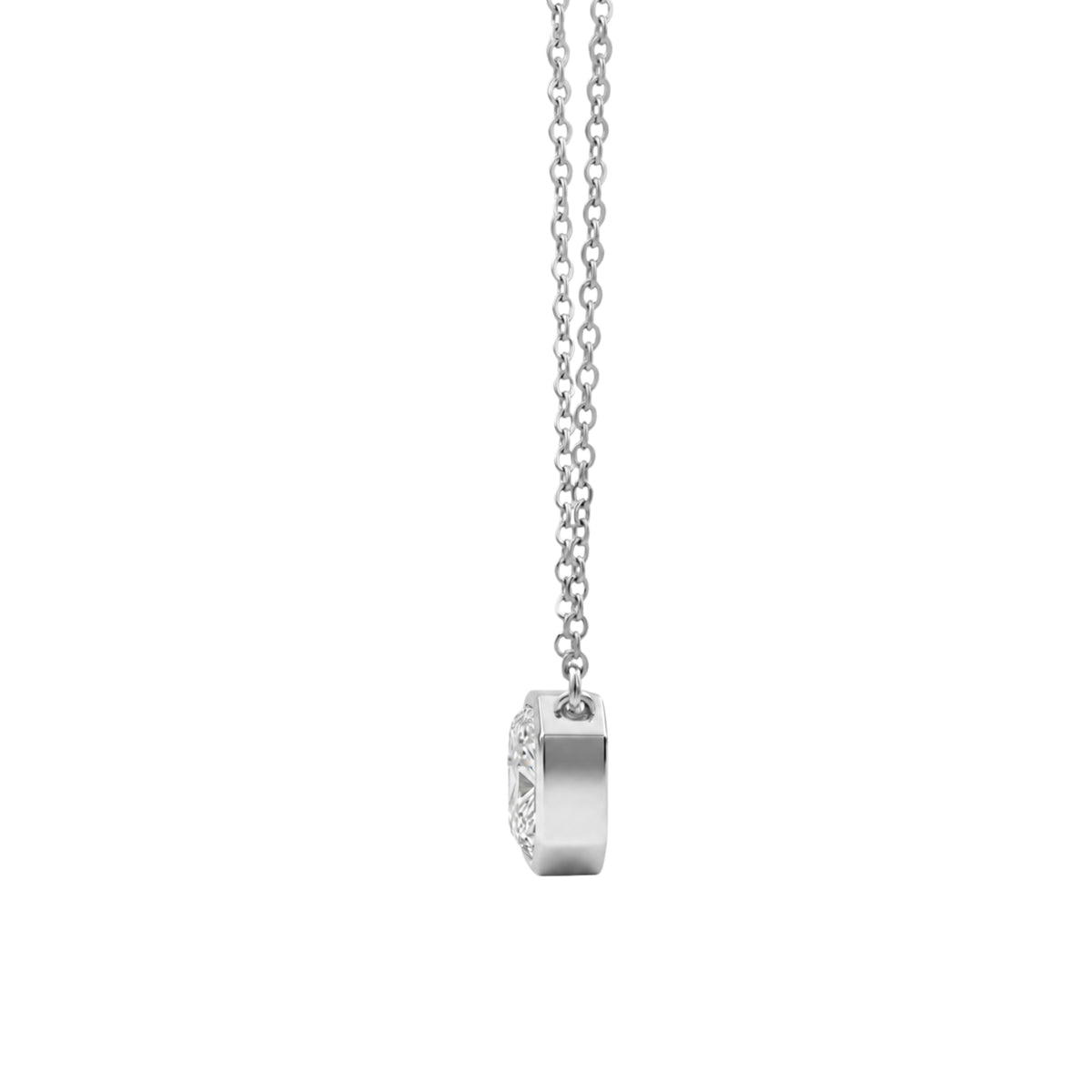 Lab-Grown Diamond Radiant Solitaire Bezel Pendant Necklace in 14K White Gold or 14K Yellow Gold