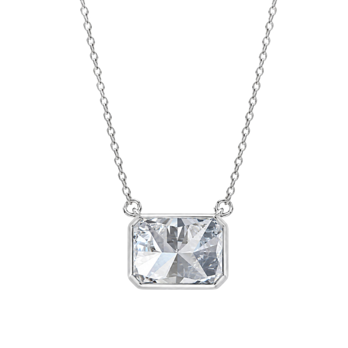 Lab-Grown Diamond Radiant Solitaire Bezel Pendant Necklace in 14K White Gold or 14K Yellow Gold