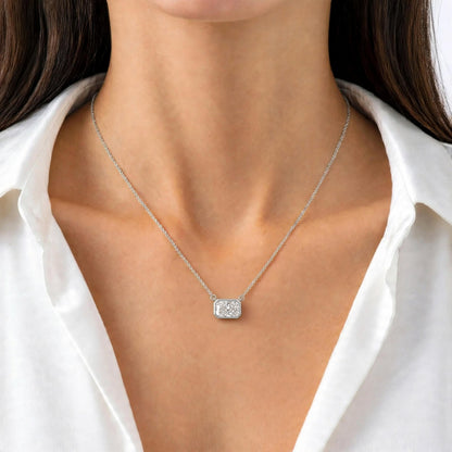 Lab-Grown Diamond Radiant Solitaire Bezel Pendant Necklace in 14K White Gold or 14K Yellow Gold