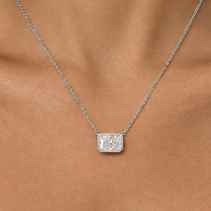 Lab-Grown Diamond Radiant Solitaire Bezel Pendant Necklace in 14K White Gold or 14K Yellow Gold