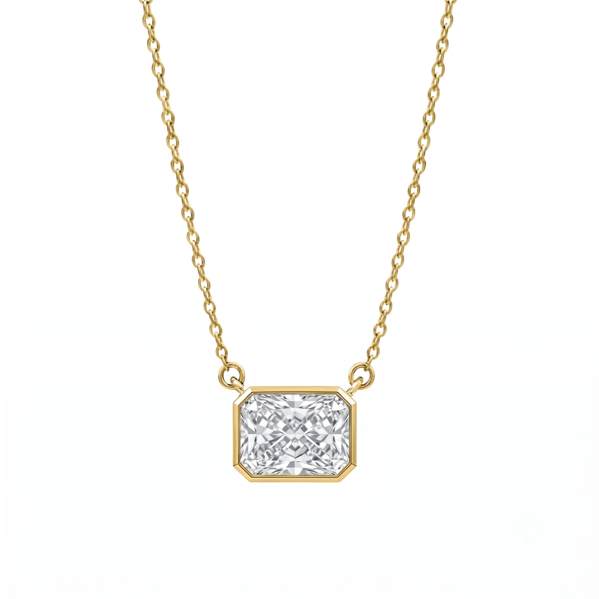 Lab-Grown Diamond Radiant Solitaire Bezel Pendant Necklace in 14K White Gold or 14K Yellow Gold