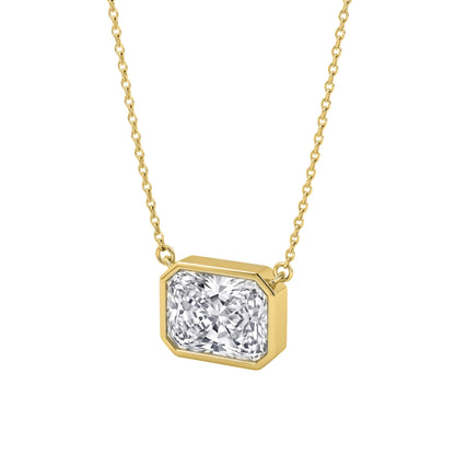 Lab-Grown Diamond Radiant Solitaire Bezel Pendant Necklace in 14K White Gold or 14K Yellow Gold