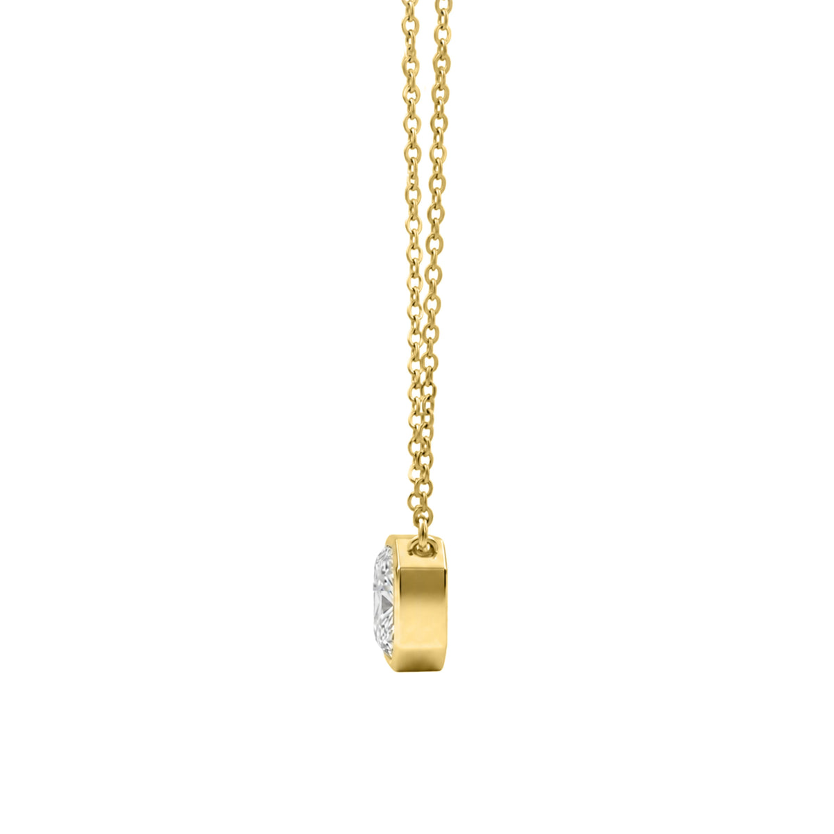 Lab-Grown Diamond Radiant Solitaire Bezel Pendant Necklace in 14K White Gold or 14K Yellow Gold