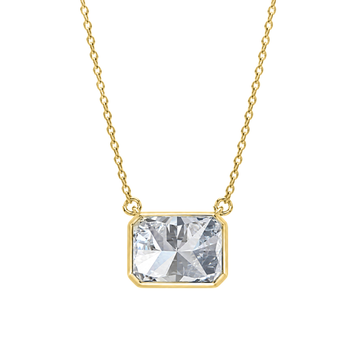 Lab-Grown Diamond Radiant Solitaire Bezel Pendant Necklace in 14K White Gold or 14K Yellow Gold
