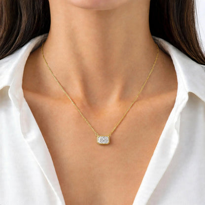 Lab-Grown Diamond Radiant Solitaire Bezel Pendant Necklace in 14K White Gold or 14K Yellow Gold