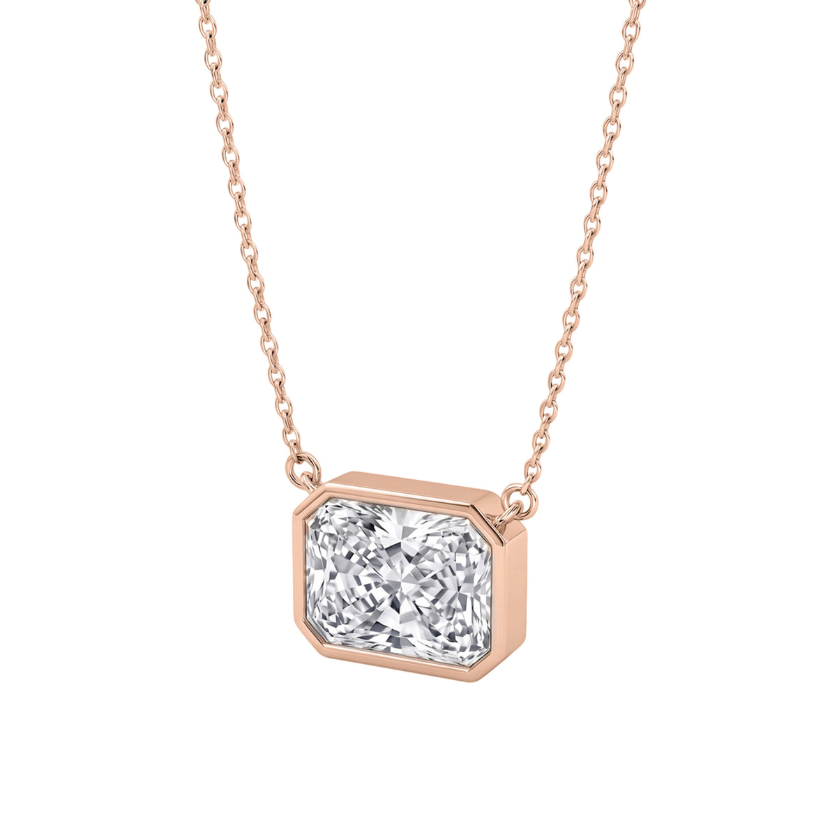 Lab-Grown Diamond Radiant Solitaire Bezel Pendant Necklace in 14K White Gold or 14K Yellow Gold