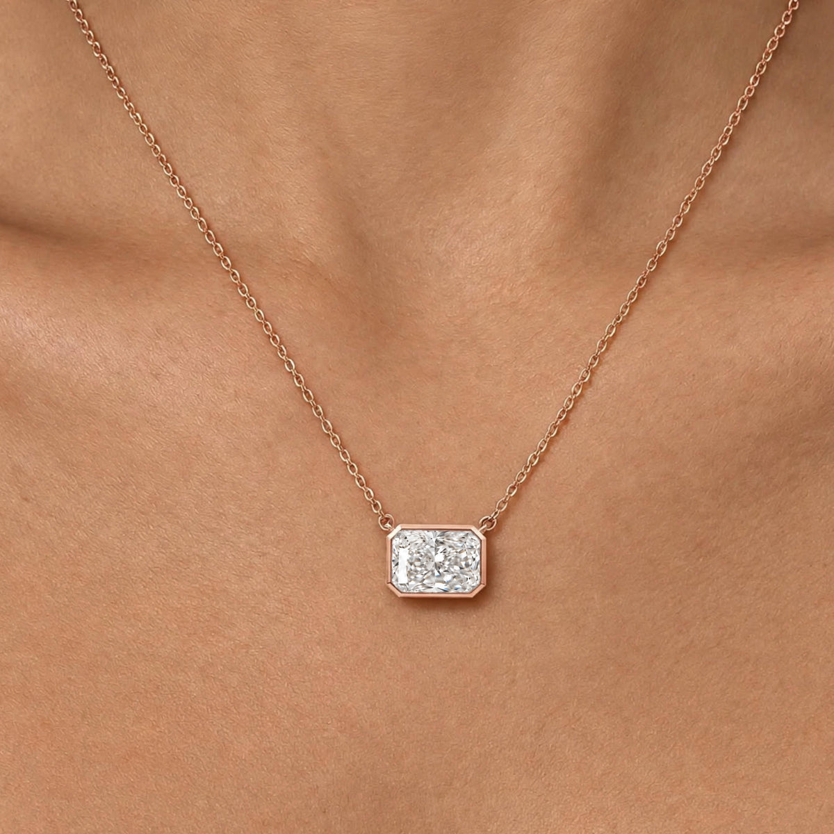 Lab-Grown Diamond Radiant Solitaire Bezel Pendant Necklace in 14K White Gold or 14K Yellow Gold