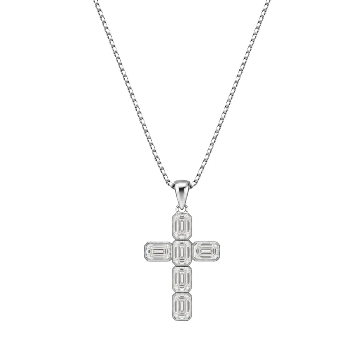 Lab-Grown Diamond Emerald-Cut Cross Bezel Pendant in 14K White Gold or 14K Yellow Gold