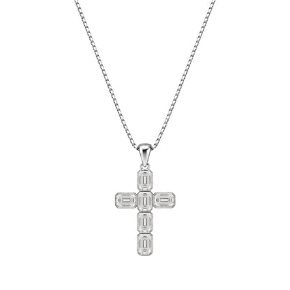 Lab-Grown Diamond Emerald-Cut Cross Bezel Pendant in 14K White Gold or 14K Yellow Gold