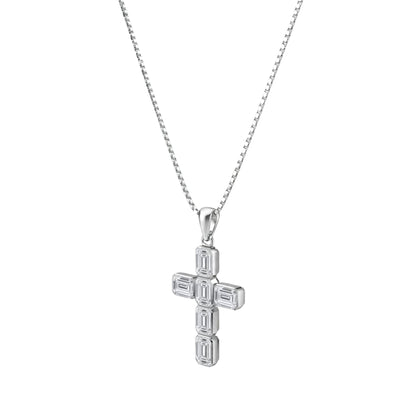 Lab-Grown Diamond Emerald-Cut Cross Bezel Pendant in 14K White Gold or 14K Yellow Gold