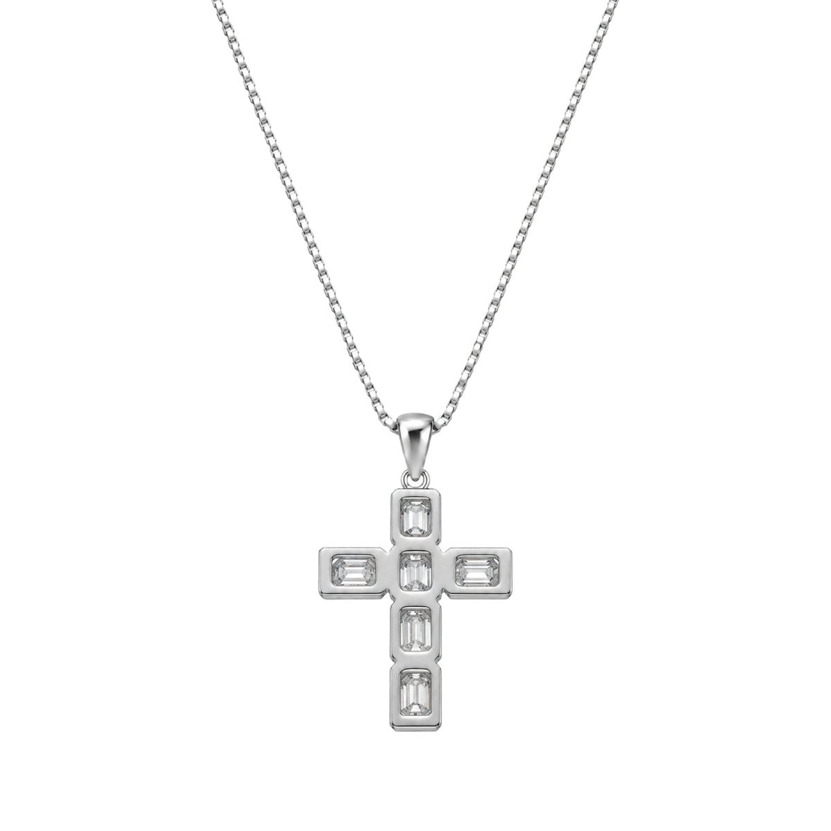 Lab-Grown Diamond Emerald-Cut Cross Bezel Pendant in 14K White Gold or 14K Yellow Gold