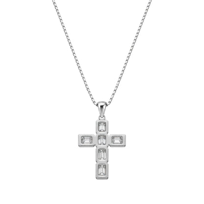 Lab-Grown Diamond Emerald-Cut Cross Bezel Pendant in 14K White Gold or 14K Yellow Gold