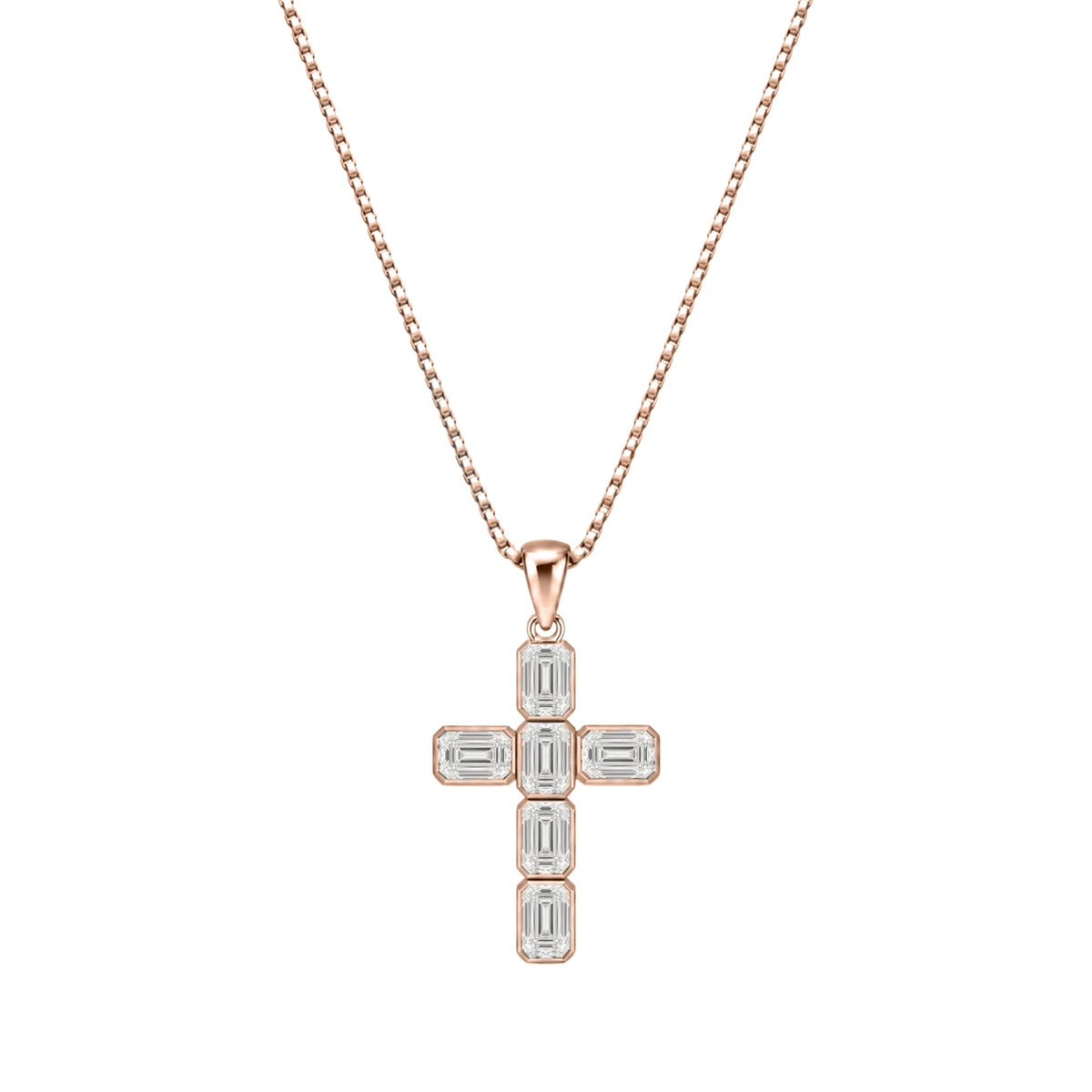 Lab-Grown Diamond Emerald-Cut Cross Bezel Pendant in 14K White Gold or 14K Yellow Gold