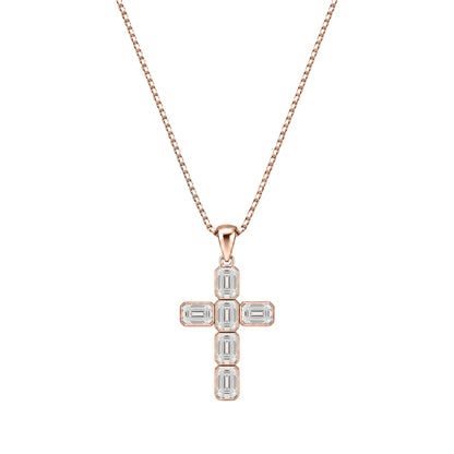 Lab-Grown Diamond Emerald-Cut Cross Bezel Pendant in 14K White Gold or 14K Yellow Gold
