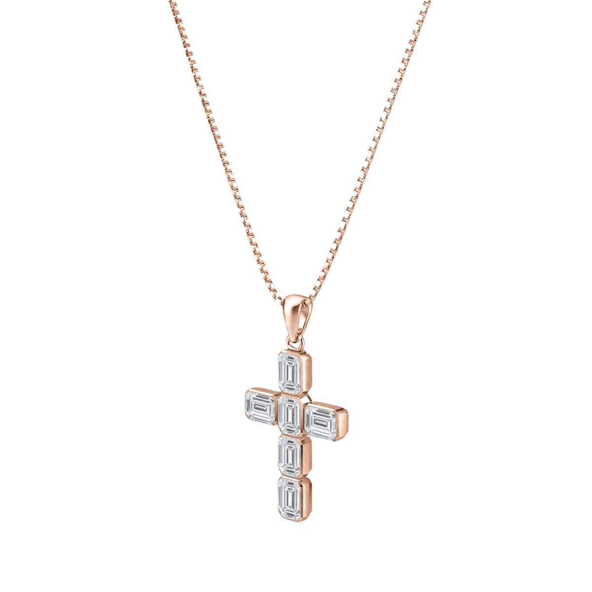 Lab-Grown Diamond Emerald-Cut Cross Bezel Pendant in 14K White Gold or 14K Yellow Gold