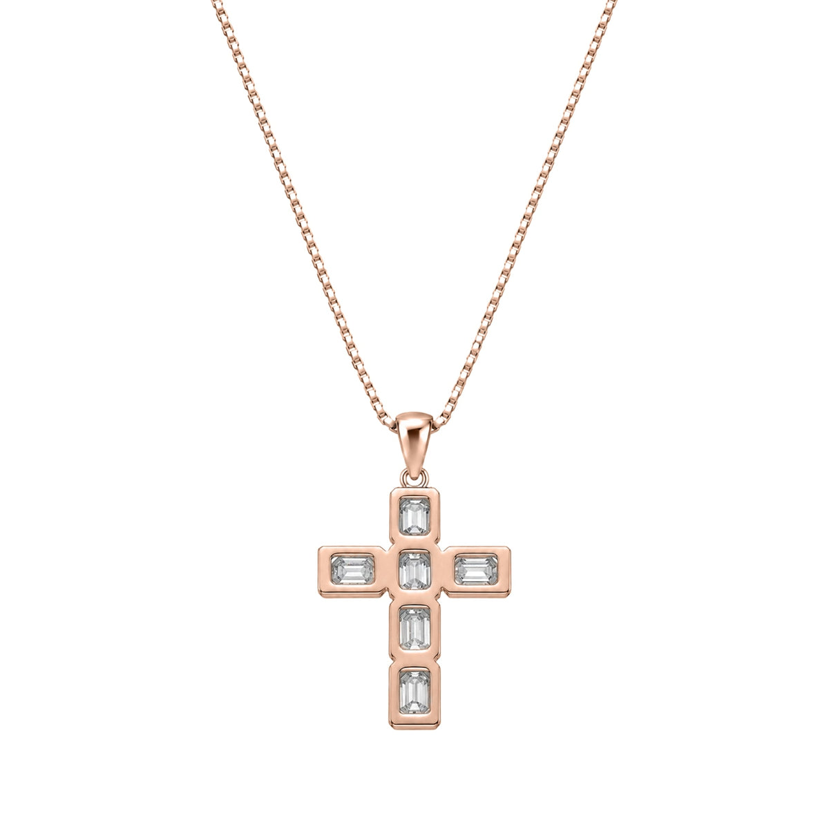 Lab-Grown Diamond Emerald-Cut Cross Bezel Pendant in 14K White Gold or 14K Yellow Gold