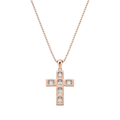 Lab-Grown Diamond Emerald-Cut Cross Bezel Pendant in 14K White Gold or 14K Yellow Gold